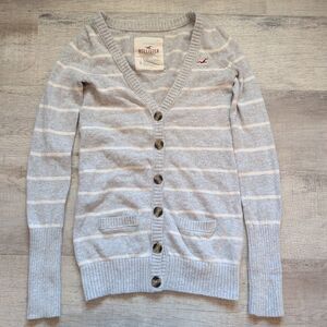 Y2K Hollister Gray White Striped Cardigan S Rabbit Hair Button Front V Neck